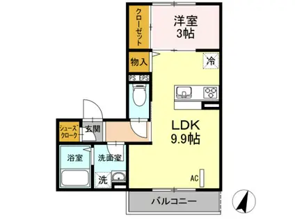 ビューテラスⅡ(1LDK/2階)の間取り写真