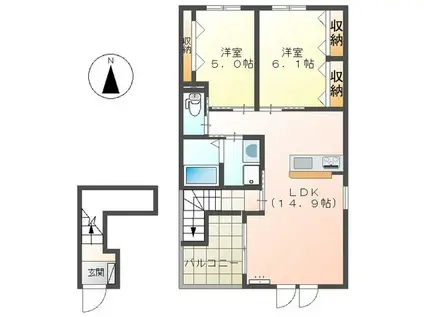 カーサマグノリア(2LDK/2階)の間取り写真