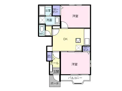 カーサ・B(2DK/1階)の間取り写真