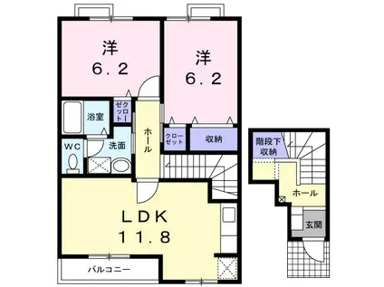 リバ-サイドK(2LDK/2階)の間取り写真