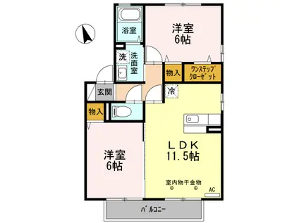 カーサフィオーレB(2LDK/2階)の間取り写真