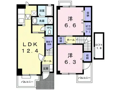 ベルフィーユ Α(2LDK/1階)の間取り写真