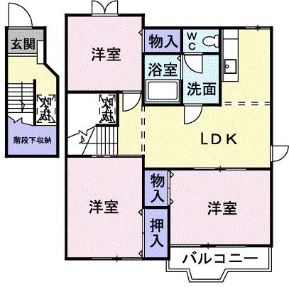 メイプルハウス Ⅰ(3LDK/2階)の間取り写真