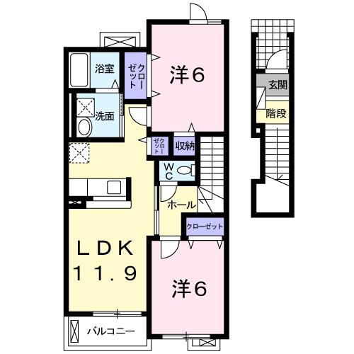 シック・ポワールⅠ(2LDK/2階)の間取り写真