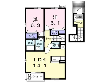 ティアラⅢ(2LDK/2階)の間取り写真