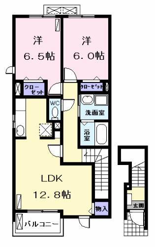 ジュエルガーデンⅠ(2LDK/2階)の間取り写真