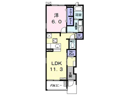 ラフィネ G(1LDK/1階)の間取り写真