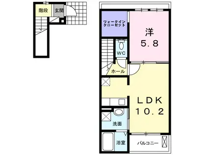 スクエアイースト(1LDK/2階)の間取り写真