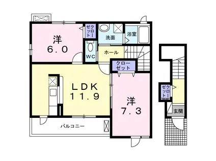 シャン・ド・フルールⅣ(2LDK/2階)の間取り写真