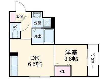 CLAIR(1DK/2階)の間取り写真