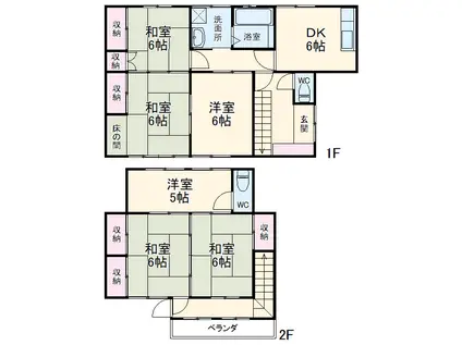 小田急電鉄小田原線 本厚木駅 徒歩7分 2階建 築70年(6DK)の間取り写真