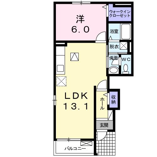 チャンティックⅢファイブテンD(1LDK/1階)の間取り写真