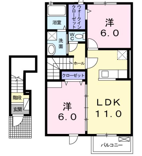 ユニゾン1(2LDK/2階)の間取り写真