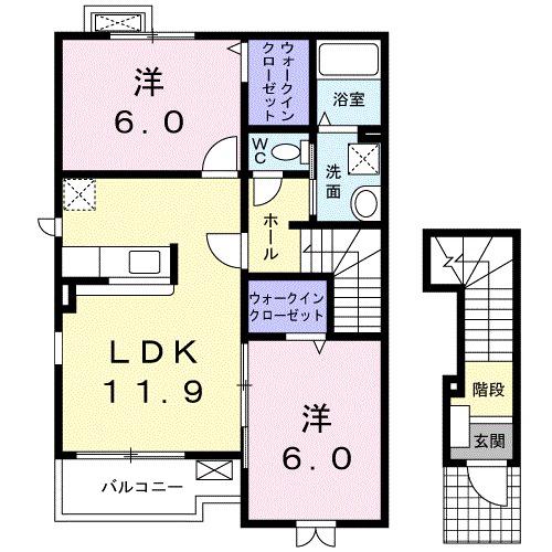 アクアヴァーレ Ⅰ(2LDK/2階)の間取り写真