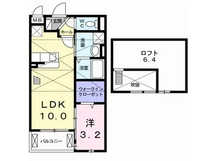 アネックス楓Ⅱ(1LDK/2階)の間取り写真