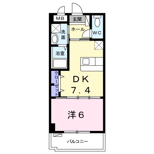 グランデ ハピネス(1DK/4階)の間取り写真