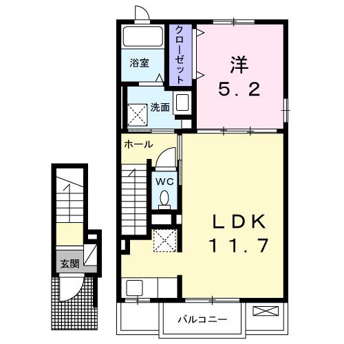 アヴィオンⅡ(1LDK/2階)の間取り写真