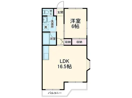 第6田畑ハイツ(1LDK/1階)の間取り写真