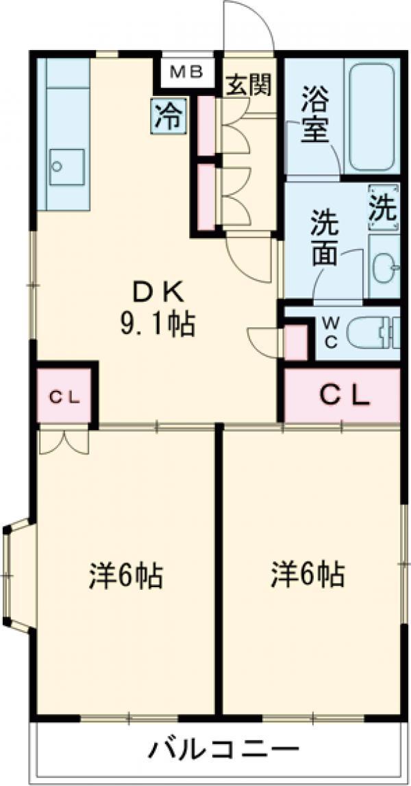 プラティーク成城(2DK/3階)の間取り写真