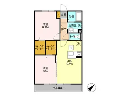 ブライト学園の森(2LDK/1階)の間取り写真