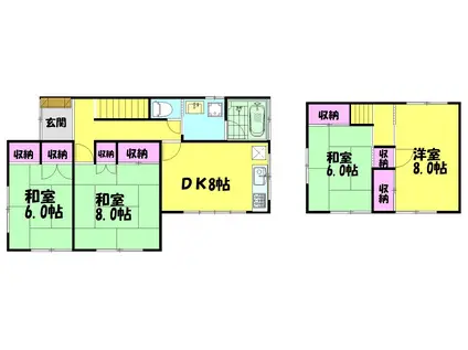 西武鉄道新宿線 南大塚駅 バス乗車時間:12分 大東東小バス停で下車 徒歩4分 2階建 築44年(4DK)の間取り写真
