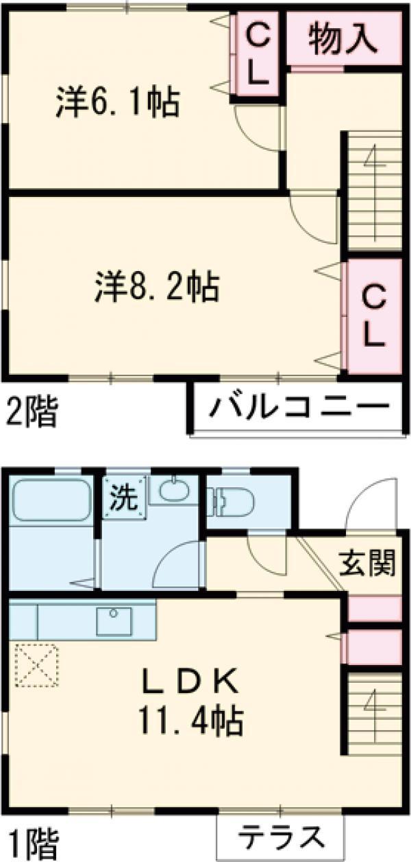 エスポワール立野C棟(2LDK/1階)の間取り写真