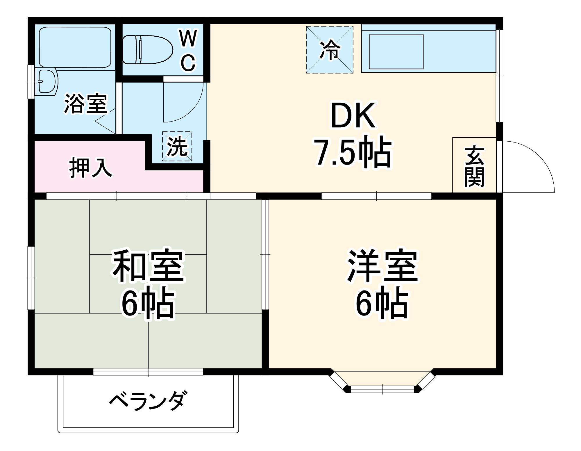 ビュークレスト(2DK/2階)の間取り写真