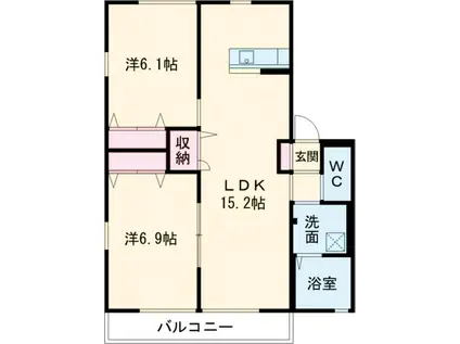 ライブオークみのわB(2LDK/1階)の間取り写真