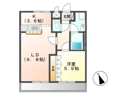 ホームTK(1LDK/2階)の間取り写真