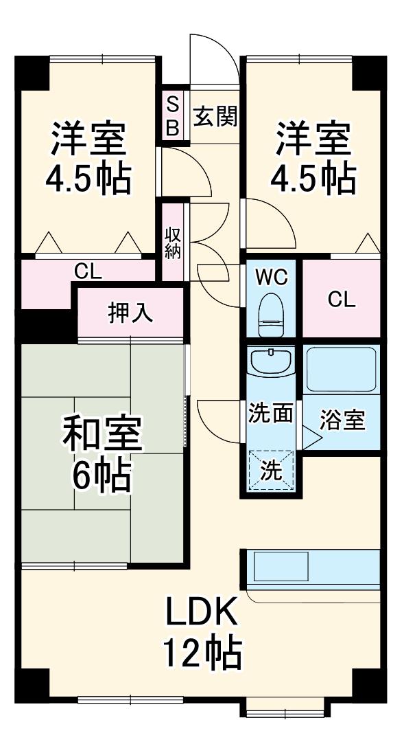 シーガル海老塚(3LDK/3階)の間取り写真