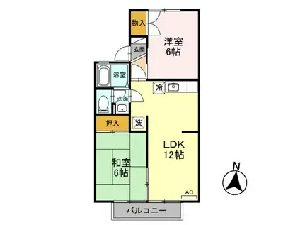 セジュールUESAWA C棟(2LDK/1階)の間取り写真