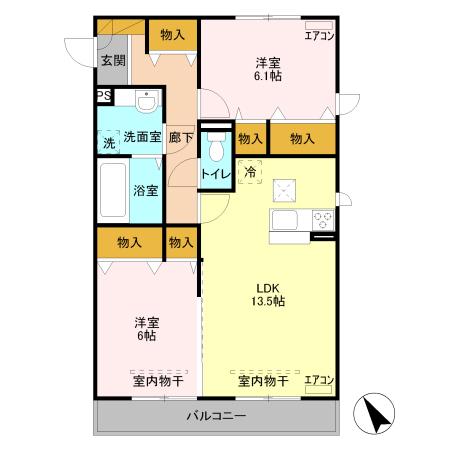 ファイン ビュー(2LDK/1階)の間取り写真