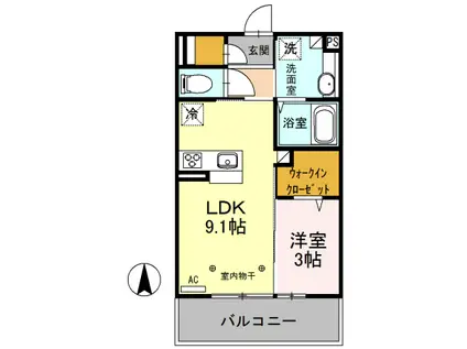 シティハウス高萩1・2 2(1LDK/3階)の間取り写真