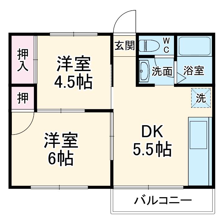 ペリーハイム新松戸(2DK/1階)の間取り写真