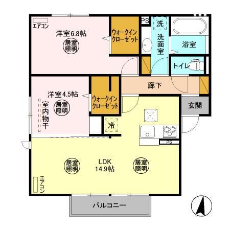 スカイブルー K(2LDK/1階)の間取り写真