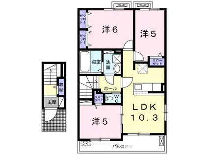 サウス ヒルズ A(3LDK/2階)の間取り写真