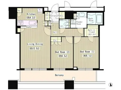 クレストプライムタワー芝(2LDK/16階)の間取り写真