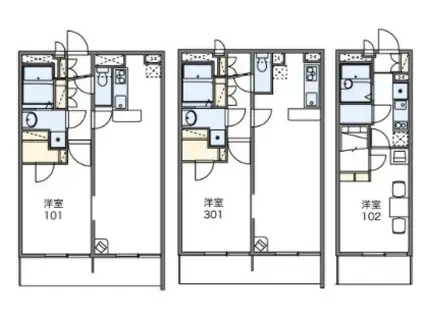 レオパレスサーティーンストーンⅢ(1K/1階)の間取り写真