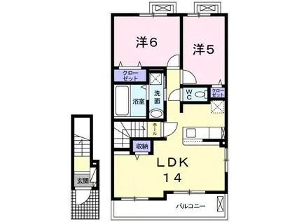 リッツ・ハウス・ラデュレ Ⅲ(2LDK/2階)の間取り写真