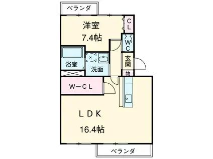 CASA DOMANI(1LDK/2階)の間取り写真