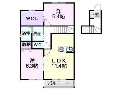 サンパレス Ⅰ(2LDK/2階)の間取り写真