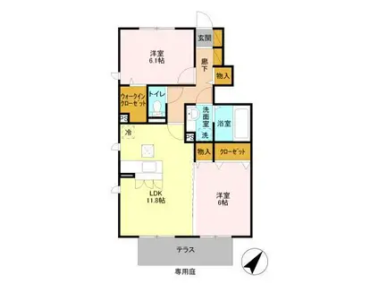 マルモガーデンハウス(2LDK/1階)の間取り写真