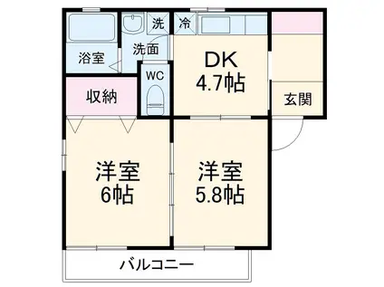 フジパレスA(2DK/2階)の間取り写真