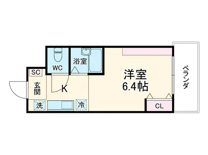 キャッスル北沢新大阪新入生新卒春入居可(1K/3階)の間取り写真