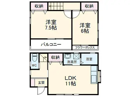 東海道本線 西焼津駅 徒歩30分 2階建 築20年(2LDK)の間取り写真