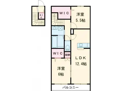 オージェット・フィールドⅡ(2LDK/2階)の間取り写真