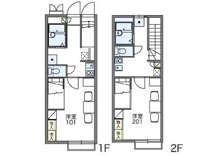 レオパレスアイビス(1K/1階)の間取り写真
