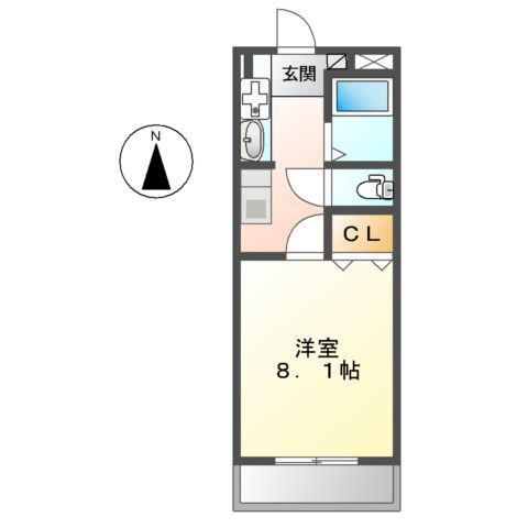 プレジデントⅠ(1K/2階)の間取り写真