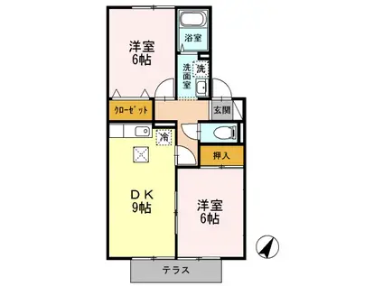 エスペランサカルムB棟(2DK/1階)の間取り写真