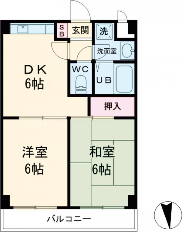 グランドパレス鶴川(2DK/2階)の間取り写真